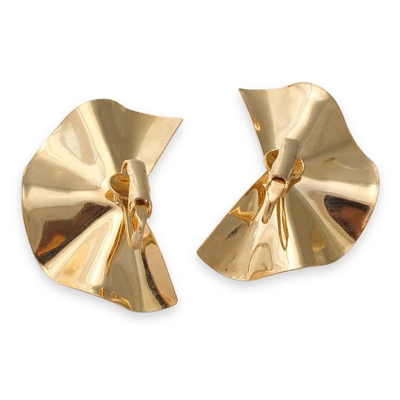 Modernist Clip On Earrings Gold Plated Ear Climber Large Fan Shape - Picture 4 of 5